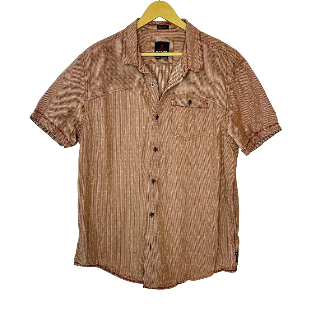 Prana Mens Slim Fit Short‎ Sleeve Button Shirt Size X-Large